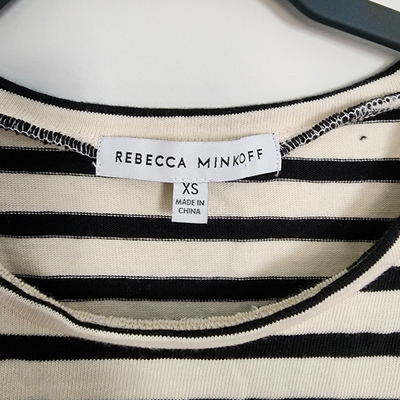 Rebecca Minkoff Dress Womens XS Black and White Striped Mini Puff Sleeve - Picture 4 of 5